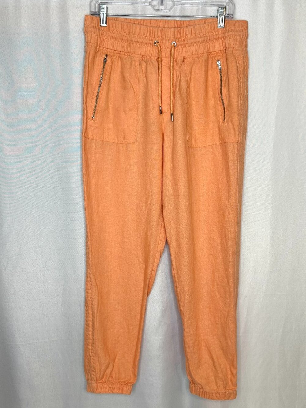 Athleta Cabo 100% Linen Orange Joggers, Size 10 Athleisure Boho Resort